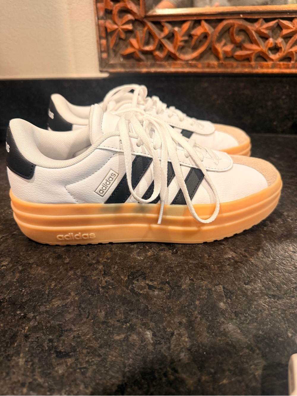 adidas Women’s White Sneakers with Tan Platform Sole
